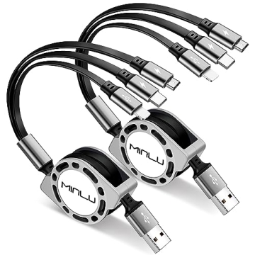 3A Multi Charging Cable 2Pack 4ft Retractable Cord