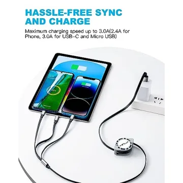 3A Multi Charging Cable 2Pack 4ft Retractable Cord