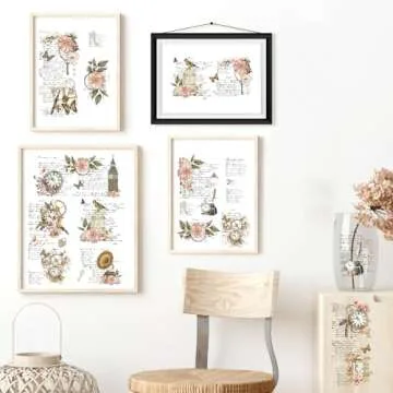 Shejdgart Flower Rub on Transfers for Crafts - 8 Sheets Vintage Floral Furniture Decals Butterfly Clock Transfer Stickers for Wood DIY Home Office Decor 11.4x5.9 Inch