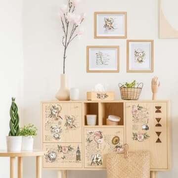 Shejdgart Flower Rub on Transfers for Crafts - 8 Sheets Vintage Floral Furniture Decals Butterfly Clock Transfer Stickers for Wood DIY Home Office Decor 11.4x5.9 Inch