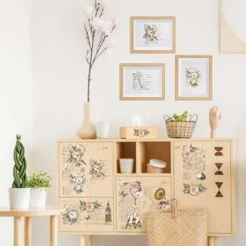 Shejdgart Flower Rub on Transfers for Crafts - 8 Sheets Vintage Floral Furniture Decals Butterfly Clock Transfer Stickers for Wood DIY Home Office Decor 11.4x5.9 Inch