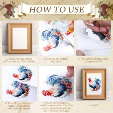 Shejdgart Flower Rub on Transfers for Crafts - 8 Sheets Vintage Floral Furniture Decals Butterfly Clock Transfer Stickers for Wood DIY Home Office Decor 11.4x5.9 Inch