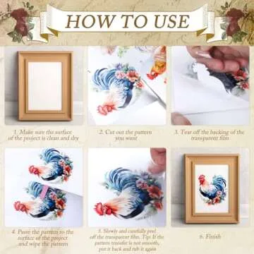 Shejdgart Flower Rub on Transfers for Crafts - 8 Sheets Vintage Floral Furniture Decals Butterfly Clock Transfer Stickers for Wood DIY Home Office Decor 11.4x5.9 Inch