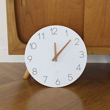mooas Flatwood Wall Clock, 12" Wood Non-Ticking Sweep Movement Decorative Battery Operated Wall Clock for Home Living Room Kitchen Bedroom Office School Hotel