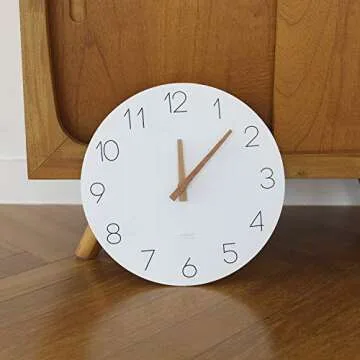 mooas Flatwood Wall Clock, 12" Wood Non-Ticking Sweep Movement Decorative Battery Operated Wall Clock for Home Living Room Kitchen Bedroom Office School Hotel