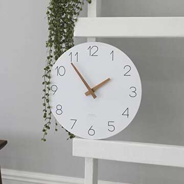mooas Flatwood Wall Clock, 12" Wood Non-Ticking Sweep Movement Decorative Battery Operated Wall Clock for Home Living Room Kitchen Bedroom Office School Hotel