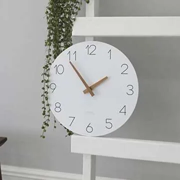 mooas Flatwood Wall Clock, 12" Wood Non-Ticking Sweep Movement Decorative Battery Operated Wall Clock for Home Living Room Kitchen Bedroom Office School Hotel