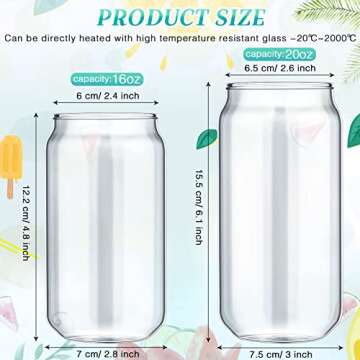 Glass Cups Reusable Beer Glass 16 oz 20 oz Aesthetic Cups Can Shaped Modern Drinking Glasses Classic Can Tumbler Glasses with Glass Reusable Straws Cup Brush Straws Brush for Beer Water(6 Pieces)