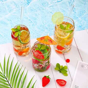 Glass Cups Reusable Beer Glass 16 oz 20 oz Aesthetic Cups Can Shaped Modern Drinking Glasses Classic Can Tumbler Glasses with Glass Reusable Straws Cup Brush Straws Brush for Beer Water(6 Pieces)