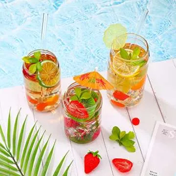 Glass Cups Reusable Beer Glass 16 oz 20 oz Aesthetic Cups Can Shaped Modern Drinking Glasses Classic Can Tumbler Glasses with Glass Reusable Straws Cup Brush Straws Brush for Beer Water(6 Pieces)