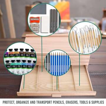 U.S. Art Supply 4-Drawer Artist Wood Pastel, Pen, Marker Storage Box - Elm Hardwood Construction, 5 Compartments per Drawer - Ideal for Pastels, Pens, Pencils, Charcoal, Blending Tools, and More