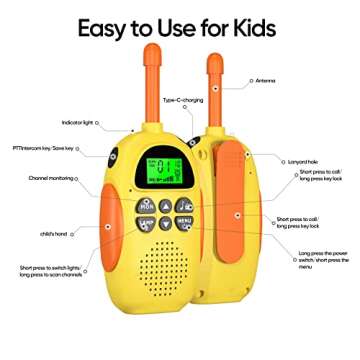 HPROMOT Rechargeable Walkie Talkies for Kids 2 Pack Kids Walkie Talkies, Long Range 22 Channels 2 Wa...