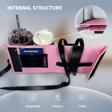 Vethers 3 in 1 Travel Luggage Cup Holder, Luggage Straps, Shoulder Bag for Suitcases add a Bag，Convenient Travel Carry-on Accessories for Hands-Free Convenience (Pink)