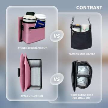 Vethers 3 in 1 Travel Luggage Cup Holder, Luggage Straps, Shoulder Bag for Suitcases add a Bag，Convenient Travel Carry-on Accessories for Hands-Free Convenience (Pink)