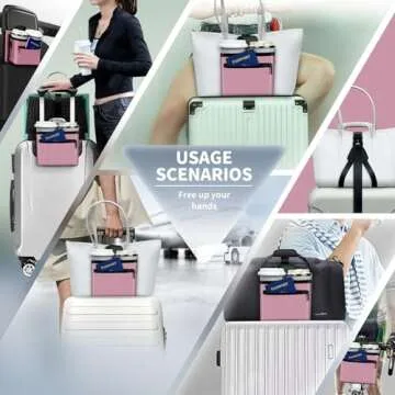 Vethers 3 in 1 Travel Luggage Cup Holder, Luggage Straps, Shoulder Bag for Suitcases add a Bag，Convenient Travel Carry-on Accessories for Hands-Free Convenience (Pink)