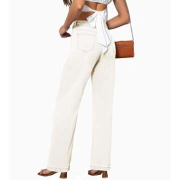 ETTELO Womens Jeans Mid Waisted Straight Leg Loose Stretchy Lightweight Tummy Control Trendy Jeans for Women 2025 Beige