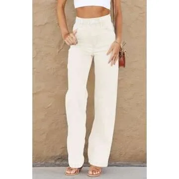 ETTELO Womens Jeans Mid Waisted Straight Leg Loose Stretchy Lightweight Tummy Control Trendy Jeans for Women 2025 Beige