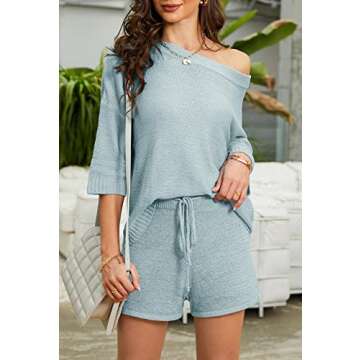 Mafulus Women's 2 Piece Outfits Sweater Sets Off Shoulder Knit Top Shorts Matching Suits Cute Pajama...