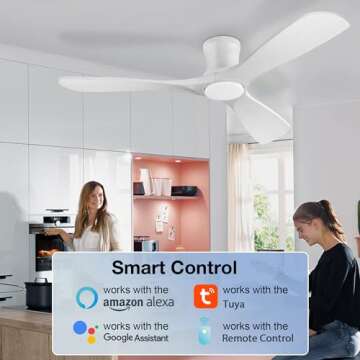 52in Smart Low Profile Ceiling Fans with Lights Remote,Quiet DC Motor,Outdoor Indoor Flush Mount Cei...