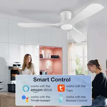 52in Smart Low Profile Ceiling Fans with Lights Remote,Quiet DC Motor,Outdoor Indoor Flush Mount Cei...