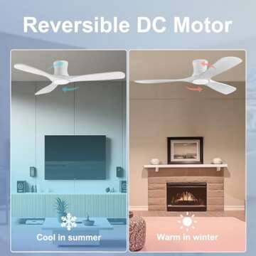 52in Smart Low Profile Ceiling Fans with Lights Remote,Quiet DC Motor,Outdoor Indoor Flush Mount Ceiling Fan,Control with WIFI Alexa App,Dimmable,6-speed,3 White Wood blades,for Modern Bedroom Patio