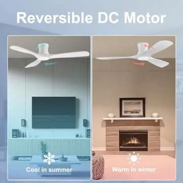 52in Smart Low Profile Ceiling Fans with Lights Remote,Quiet DC Motor,Outdoor Indoor Flush Mount Ceiling Fan,Control with WIFI Alexa App,Dimmable,6-speed,3 White Wood blades,for Modern Bedroom Patio