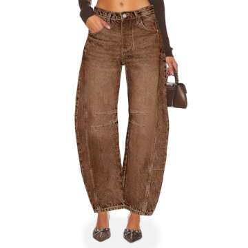PLNOTME Women's Baggy Boyfriend Jeans Vintage Wide Leg Mid Rise Barrel Denim Ankle Pants
