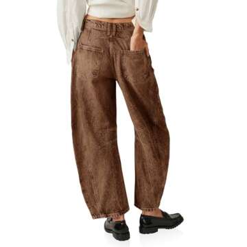 PLNOTME Women's Baggy Boyfriend Jeans Vintage Wide Leg Mid Rise Barrel Denim Ankle Pants