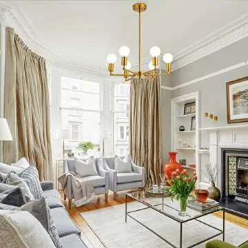 SHANSRUI 6 Lights Sputnik Chandelier Modern Gold Bronze Pendant Light Brushed Brass Chandeliers Mid Century Semi Flush Mount Ceiling Light Fixture for Foyer Dining Room Bedroom Kitchen Island E26