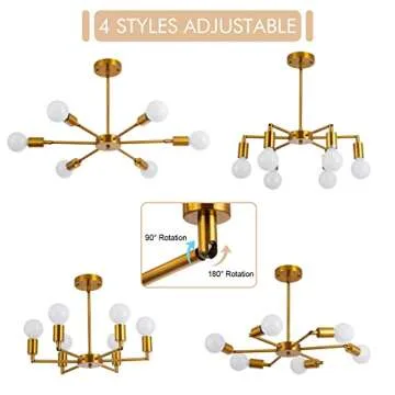 SHANSRUI 6 Lights Sputnik Chandelier Modern Gold Bronze Pendant Light Brushed Brass Chandeliers Mid Century Semi Flush Mount Ceiling Light Fixture for Foyer Dining Room Bedroom Kitchen Island E26