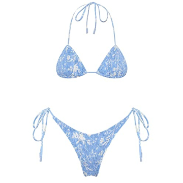 VOLAFA Women's Triangle Bikini Set - Stylish Smocked Design for Beach Fun