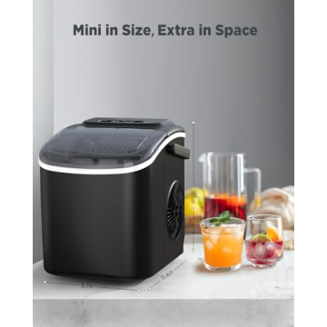 Ice Maker Countertop, Portable Ice Machine Ready in 6 Minutes with 9 Cubes 26LBS in 24H, Self-Cleaning with Ice Scoop and Basket, Two Sizes of Bullet Ice for Home Kitchen Office, Bar and Parties