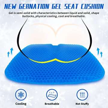 Gel Seat Cushion with 2 Covers, Cooling Gel Seat Cushion,Thick Big Breathable Pressure Points Seat Cushion, Suitable for Home Office Chair Car, Wheelchair, Long Trips,Sciatica Pain（17"x16"x1.2"）