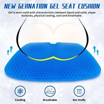 Gel Seat Cushion with 2 Covers, Cooling Gel Seat Cushion,Thick Big Breathable Pressure Points Seat Cushion, Suitable for Home Office Chair Car, Wheelchair, Long Trips,Sciatica Pain（17"x16"x1.2"）