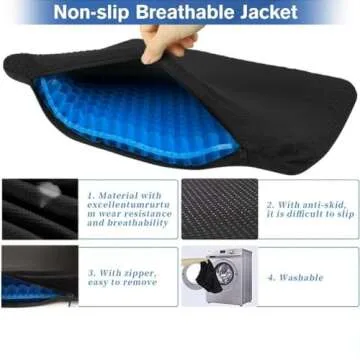 Gel Seat Cushion with 2 Covers, Cooling Gel Seat Cushion,Thick Big Breathable Pressure Points Seat Cushion, Suitable for Home Office Chair Car, Wheelchair, Long Trips,Sciatica Pain（17"x16"x1.2"）