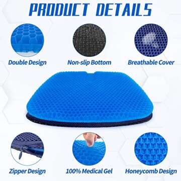 Gel Seat Cushion with 2 Covers, Cooling Gel Seat Cushion,Thick Big Breathable Pressure Points Seat Cushion, Suitable for Home Office Chair Car, Wheelchair, Long Trips,Sciatica Pain（17"x16"x1.2"）