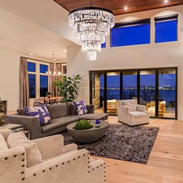 TOCHIC Large Crystal Chandelier for High Ceiling, 40 inch 7-Tier Modern Black Crystal Chandeliers Li...