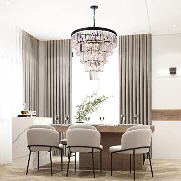 TOCHIC Large 7-Tier Crystal Chandelier for High Ceilings