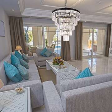 TOCHIC Large 7-Tier Crystal Chandelier for High Ceilings