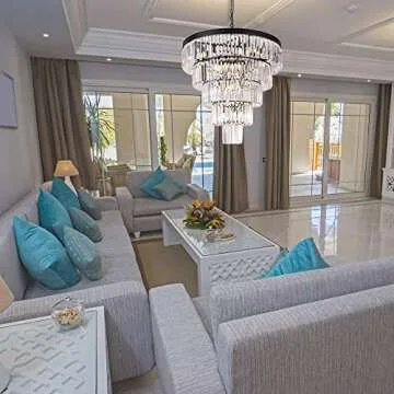 TOCHIC Large 7-Tier Crystal Chandelier for High Ceilings