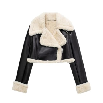 Stylish Women's Faux Leather Shearing Winter Jacket