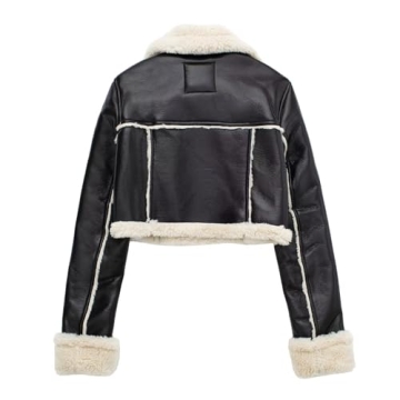 Stylish Women's Faux Leather Shearing Winter Jacket