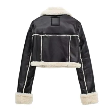 Stylish Women's Faux Leather Shearing Winter Jacket