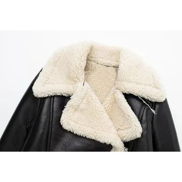 Stylish Women's Faux Leather Shearing Winter Jacket