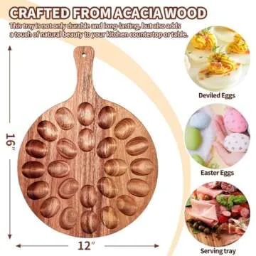 Acacia Wood Deviled Egg Platter with 24 Egg Holder and Versatile Design