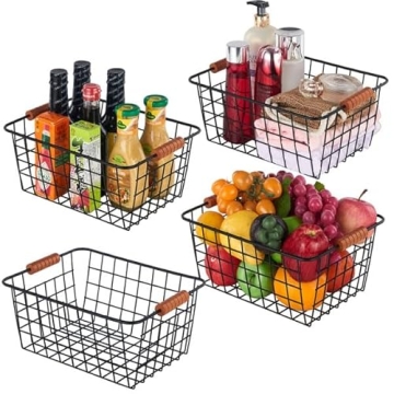 JUNCHU CHERRY 4-Pack Wire Baskets - Stylish Storage Solution
