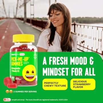 HEARTY Mood Support Supplement Gummies, Organic Ashwagandha Gummies for Women & Men, Mood Gummies for Kids, Chewable Vitamin D Gummy, Vegan Vitamin D3 Energy Supplements, 60 Count