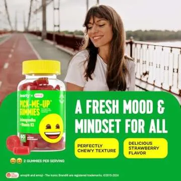 HEARTY Mood Support Supplement Gummies, Organic Ashwagandha Gummies for Women & Men, Mood Gummies for Kids, Chewable Vitamin D Gummy, Vegan Vitamin D3 Energy Supplements, 60 Count