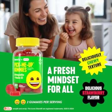 HEARTY Mood Support Supplement Gummies, Organic Ashwagandha Gummies for Women & Men, Mood Gummies for Kids, Chewable Vitamin D Gummy, Vegan Vitamin D3 Energy Supplements, 60 Count