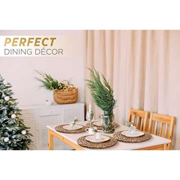 (Sizes: 12"-13"-14") BLUEWEST Woven Placemats, Brown Round Rattan Placemats Set of 6, Wicker Water Hyacinth Placemats, Braided Placemats, Heat Resistant/Anti-Slip for Dining Table (12" - Set of 6)